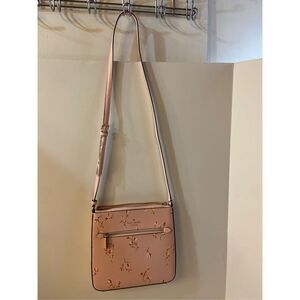 Kate Spade pink Flowers leather zipper crossbody 10x9.5" new